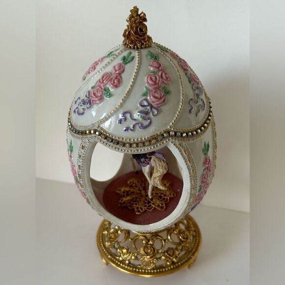 Vintage Franklin Mint House of Faberge Egg Carousel Horse Gold Plated Swarovski - Picture 6 of 10